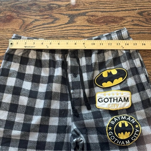 Batman Mens Pajama Pants Black Plaid, Pockets, Patches, Size Medium - Picture 4 of 7